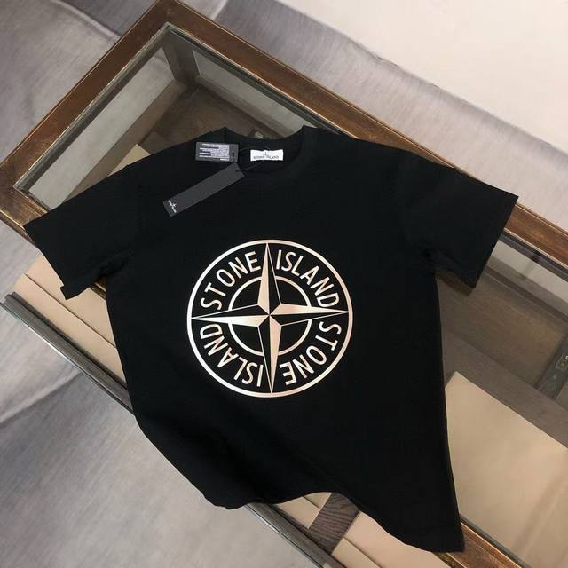 350款纯棉260克面料Stone Island石头岛数码直喷印花圆领短袖T恤，男女同款，宽松版型，码数Mlxlxxl，颜色：黑色，白色