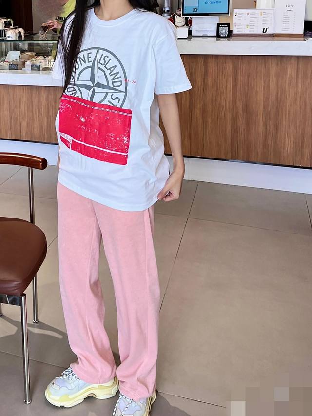 331款纯棉260克面料Stone Island石头岛数码直喷印花圆领短袖T恤，男女同款，宽松版型，码数Mlxlxxl，颜色：黑色，白色