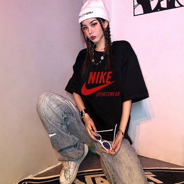 A264# 耐克Nike夏季新款240克，时尚港风圆领印花休闲短袖T恤衫，男女同款上衣 胸围