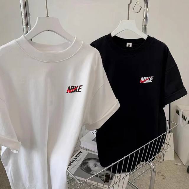 A245# 新款 Nike耐克 纯棉简单款字母印花T恤短袖情侣款。百搭款。怎么穿怎么好看 Color: 黑色 白色 Size: M-Xl 胸围