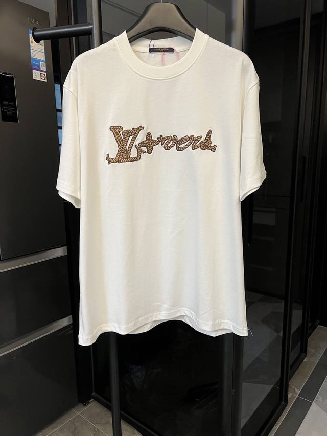 隔天 Louis Vuitton 路易威登 25Ss 驴家麻绳刺绣短袖 白 重磅克重260G纯棉双纱面料 螺纹定织定染通肩拉条工艺增加衣物清洗寿命 触感舒适 品