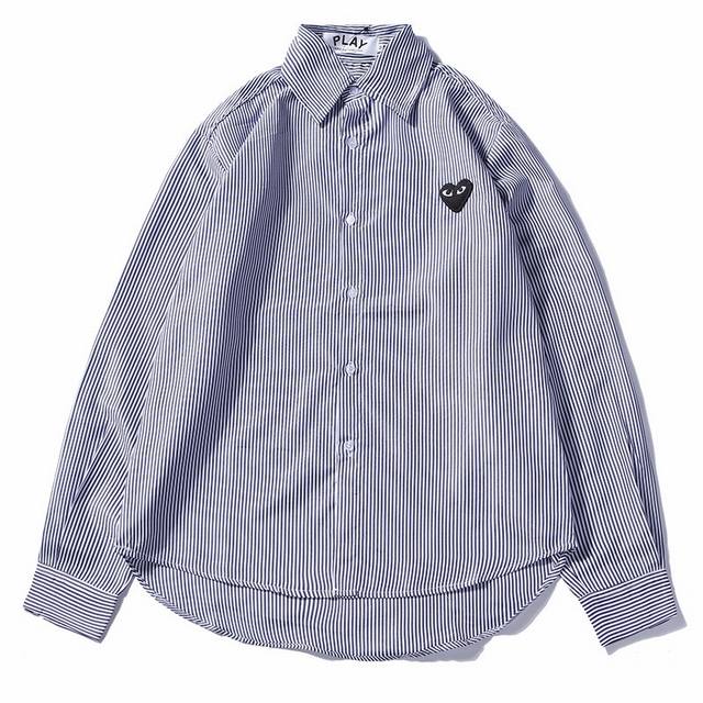 款号：002 Play条纹深蓝色男女同款 条纹情侣衬衫 码数：S M L Xl