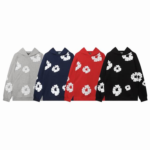 款号：82289特价 不退换 Denim Tears木棉花发泡印花 Cotton Wreath系列 满印环形Logo连帽卫衣 男女同款45 Os欧美版型，尺寸偏