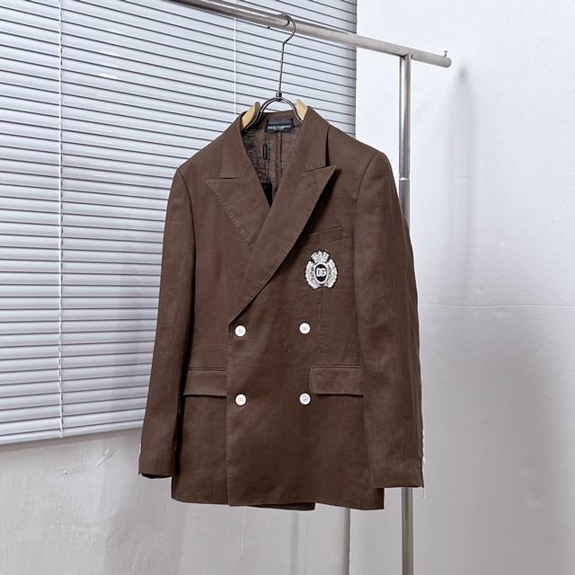 Dolce & Gabban* 杜嘉班* 拼饰亚麻双排扣西服 码数：48.50.52.54.56.58