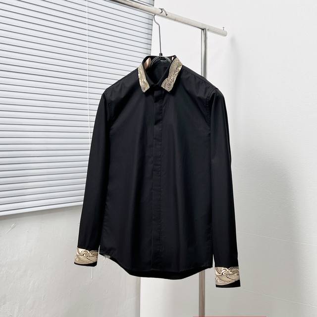 Vers* 范思哲 领子袖口金线巴洛克刺绣衬衫 码数：M-3Xl 颜色：黑
