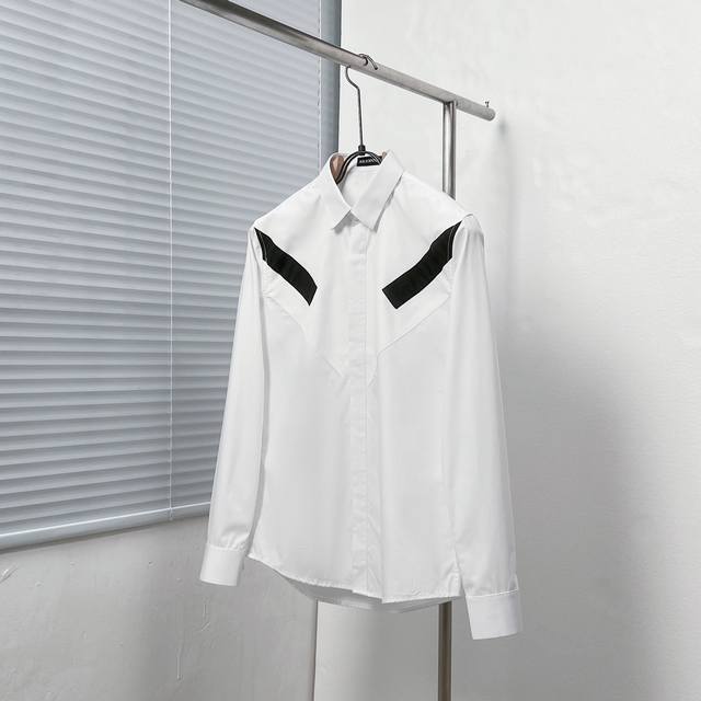 Neil Barre* 尼奥贝.奈特 胸前撞色对称拼接衬衫 码数：M-3Xl