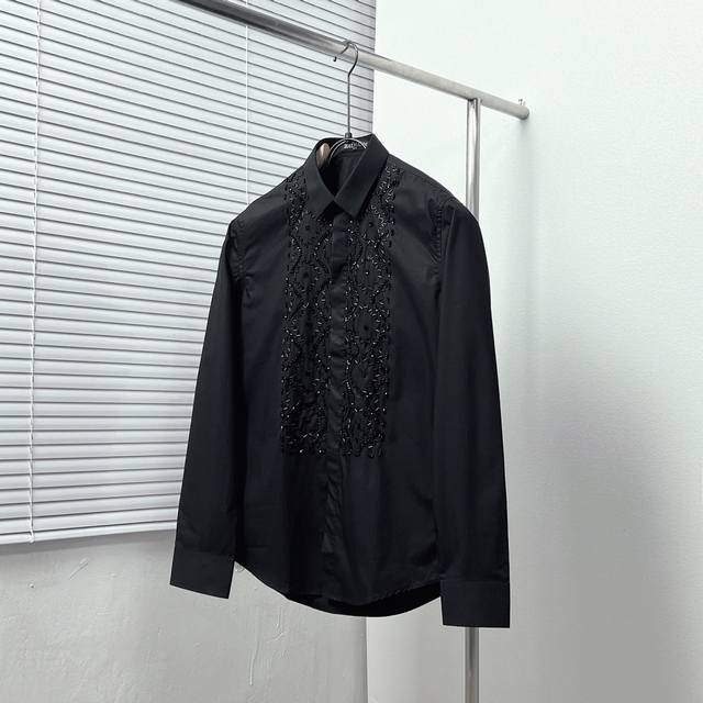Balmai* 巴尔曼 前幅手工石串珠设计衬衫 码数：M-3Xl 颜色：黑