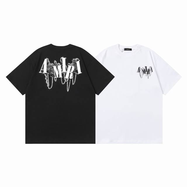 款号：T005款 Amiri 2025Ss春夏新款纯棉280G双纱纯棉面料男女同款短袖 订购原版开模 历时一个月终于出货了，简直太爱了 Amiri经典潮流将会成