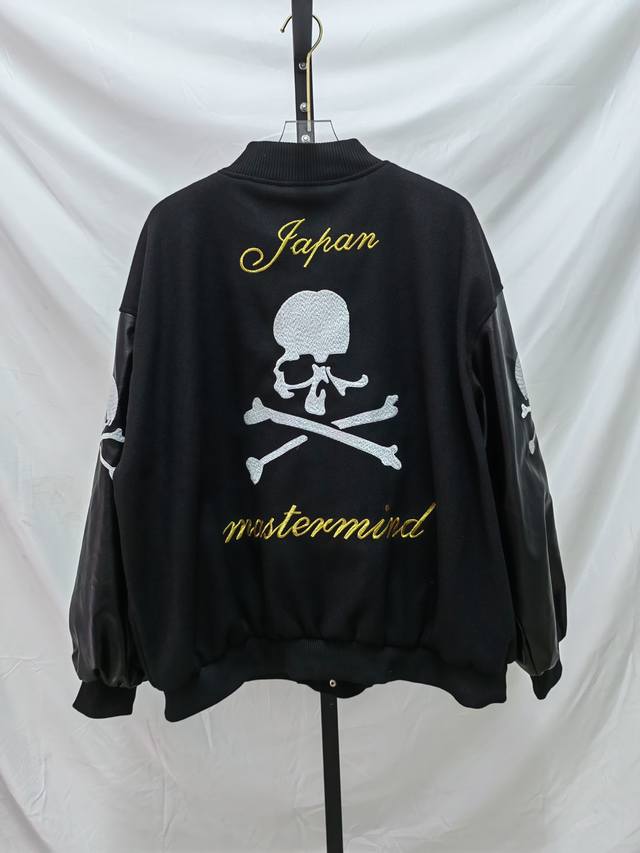Mmj 秋冬新款呢子料拼皮袖棒球服 款号：Mm101 尺码：M L Xl