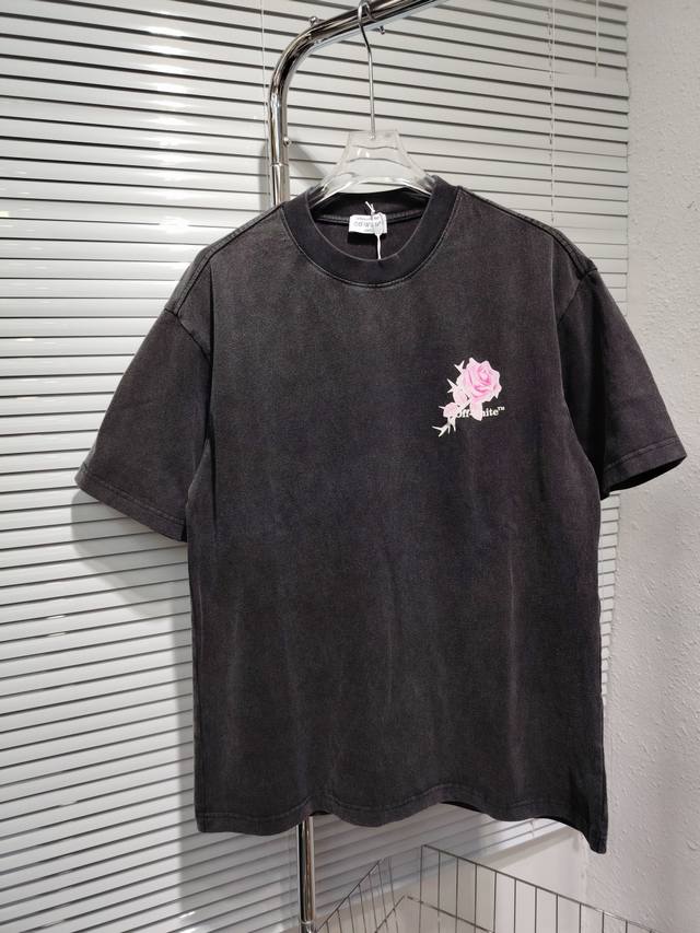 款号：K1199款 Off- White2025Ss春夏新款纯棉300G双纱做旧炒盐纯棉男女同款短袖 不需要所谓烂大街的华丽文案 主打品质 - 进口洗褪专用双纱