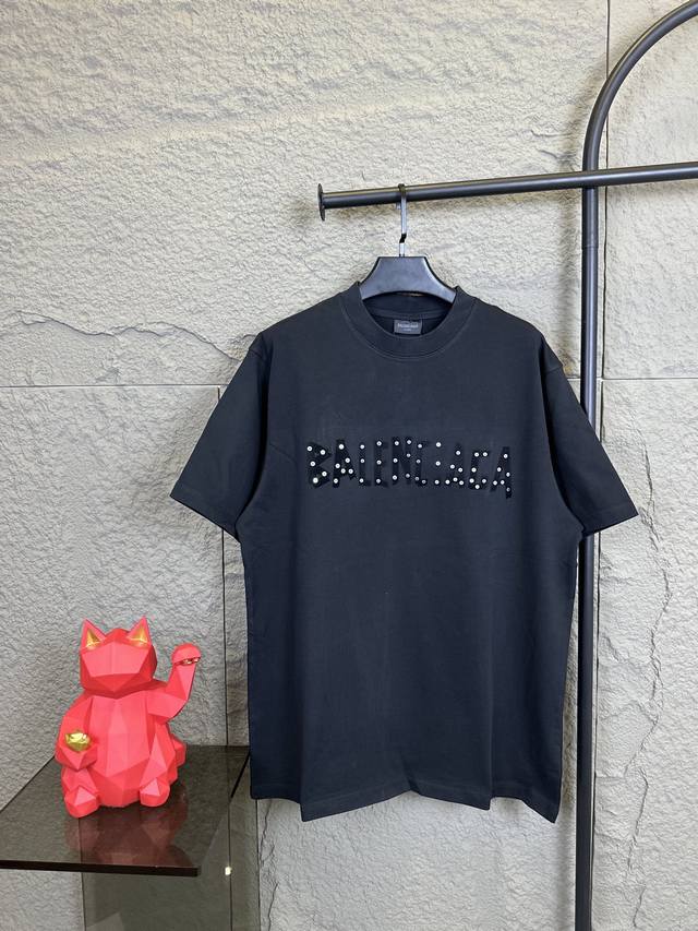 款号 F011 Balenciaga 巴黎世家 植绒贴片Logo 高榜纯棉T恤 工艺洗水处理 面料预缩 对位整齐 无毛边 定制350G纯棉面料 搭配350G1: