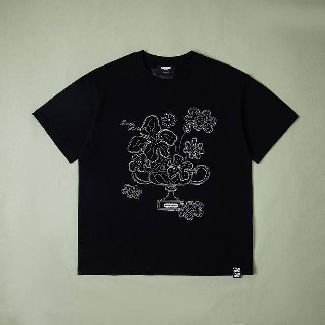 纯原配套 Goodbrand2025Ss绽放之花手绘和平花卉时尚短袖T恤男女Good 绣花绣珠工艺 全套辅料细节 Yb内置洗衣袋 还原1比1 男女同款 请勿机洗