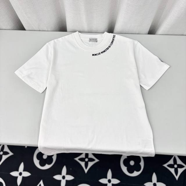 蒙口 Moncler 3D立体万针精密刺绣大标Logo绣花重工艺圆领套头短袖 双纱纯棉300克 尺寸 Xs-L