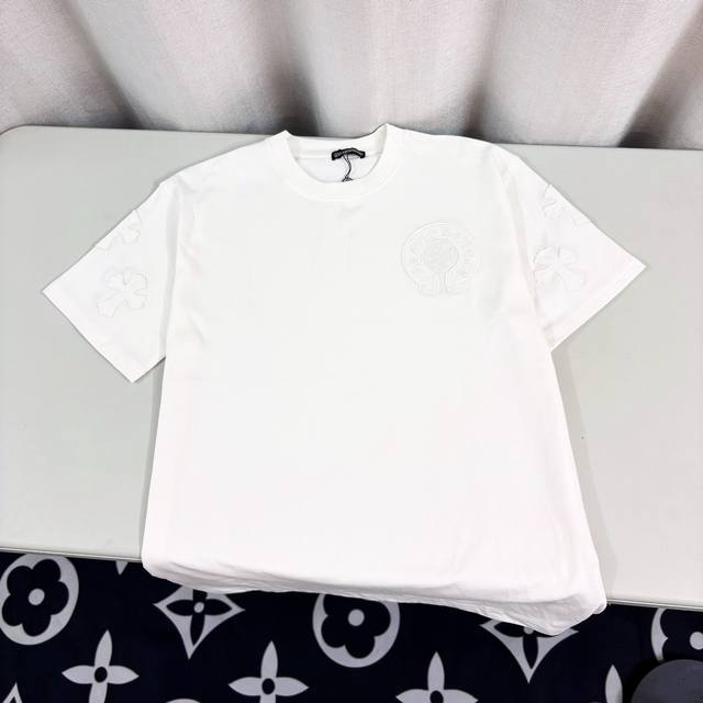 克罗心 Logo重工绣花工艺圆领套头短袖 双纱纯棉300克 尺寸 Xs-L