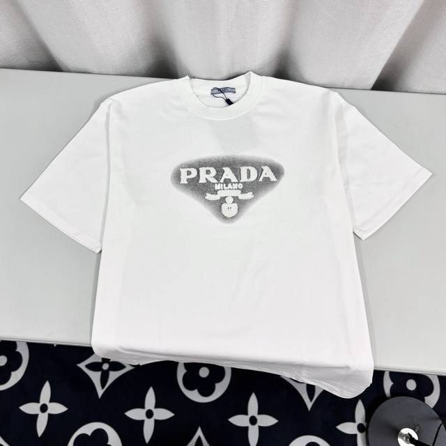 普拉达 Prada Logo毛巾绣花重工艺圆领套头短袖 双纱纯棉300克 尺寸 Xs-L