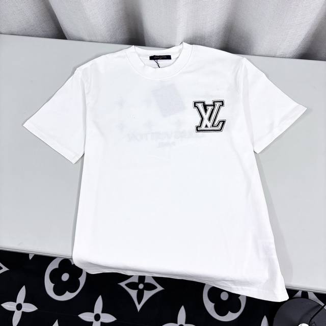 Lv 路易威登 2025 Logo绣花重工艺圆领套头短袖 双纱纯棉300克 尺寸 Xs-L