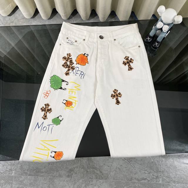 Ch克罗心Chromehearts 2025新款Mattyboy手绘定制Ch彩绘涂鸦豹纹十字拼皮牛仔裤 牛仔裤 牛仔裤 顶级天花板品质 不同水洗质感的款式，对腿