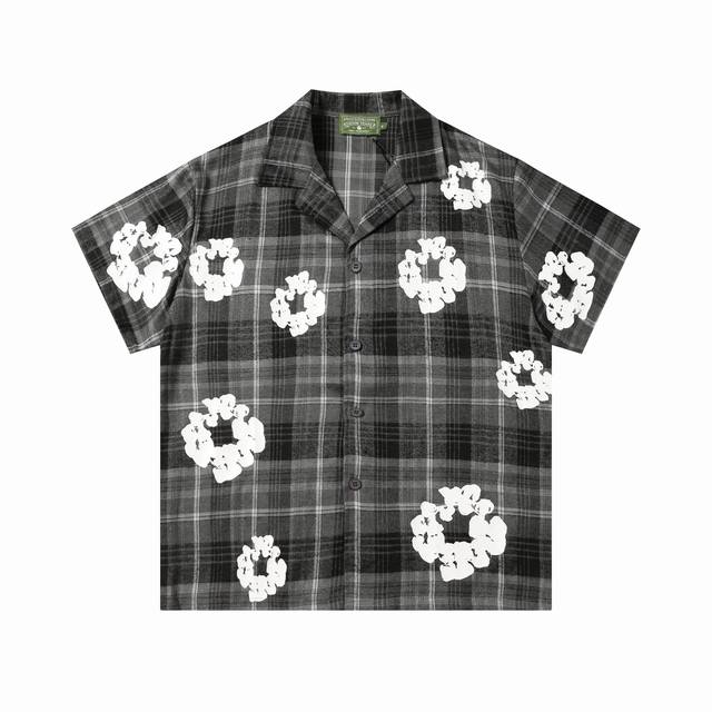 Denim Tears木棉花 欧美潮牌高品质格子短袖衬衫套装 颜色 红色 灰色 黄色 码数 S-Xl