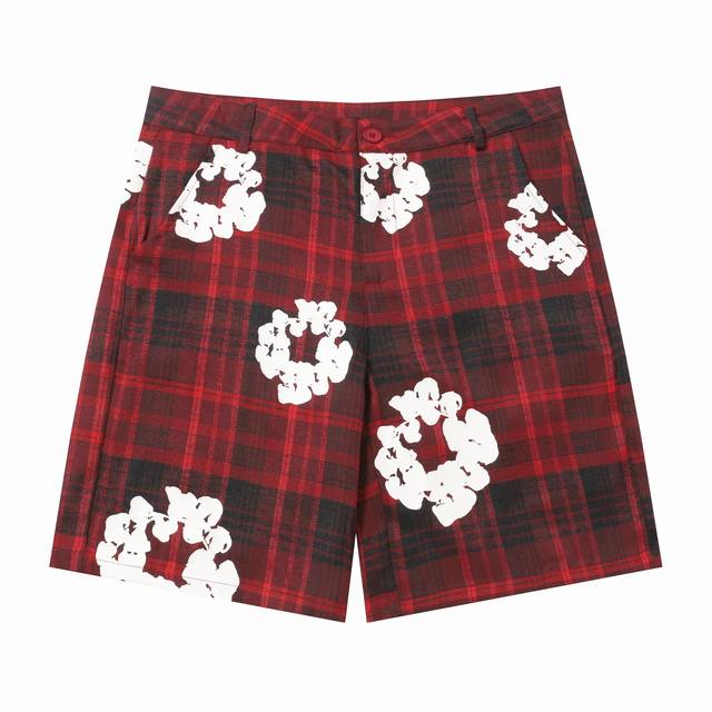 8618 Denim Tears木棉花 欧美潮牌高品质格子短袖衬衫套装 颜色 红色 灰色 黄色 码数 S-Xl