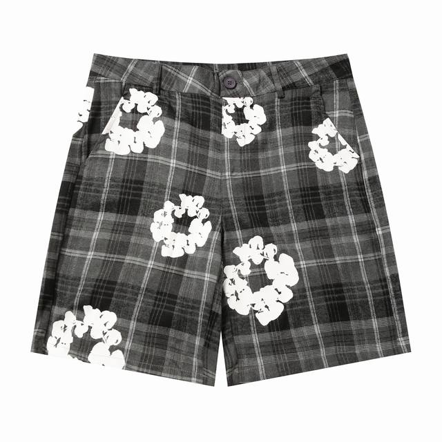 8618 Denim Tears木棉花 欧美潮牌高品质格子短袖衬衫套装 颜色 红色 灰色 黄色 码数 S-Xl