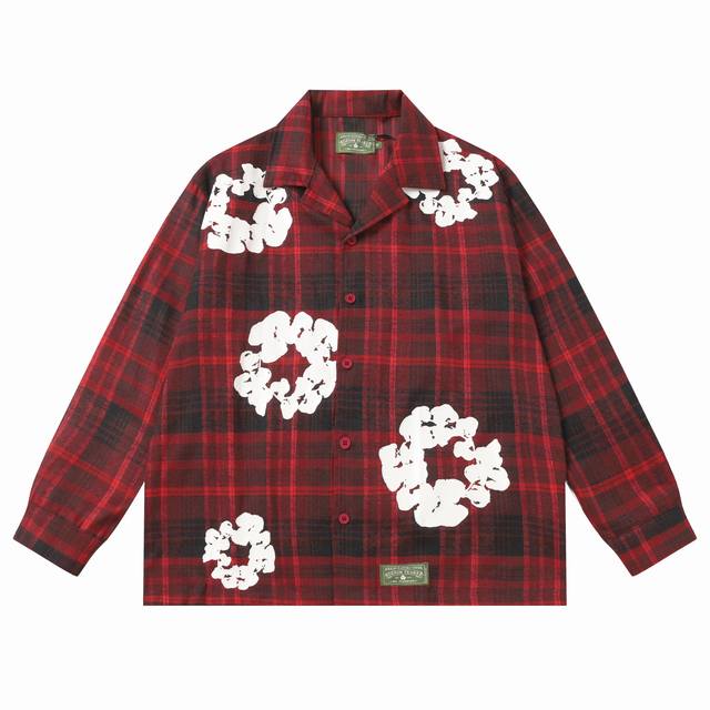 Denim Tears木棉花 欧美潮牌高品质格子长袖衬衫套装 颜色 红色 灰色 黄色 码数 S-Xl