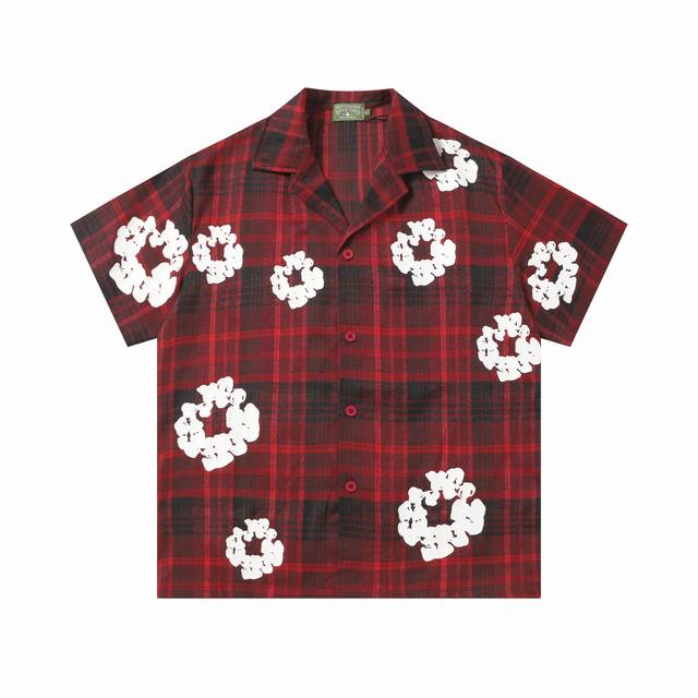 Denim Tears木棉花 欧美潮牌高品质格子短袖衬衫套装 颜色 红色 灰色 黄色 码数 S-Xl