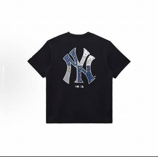 款号 615 New Era Mlb Logo印花圆领运动短袖T恤 男女同款 面料 双纱纯棉 260克 颜色 黑色 白色 码数 S M L Xl
