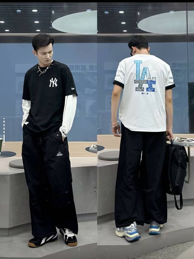 款号 615 New Era Mlb Logo印花圆领运动短袖T恤 男女同款 面料 双纱纯棉 260克 颜色 黑色 白色 码数 S M L Xl