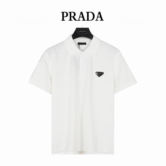 Prada 普拉达 25Ss 金属三角标及袖口烫银字母短袖Polo衫 时尚型裁设计 兼具个性 简约不简单 客供精仿棉打造珠地材质面料,领口丝光面料编织， 内里工
