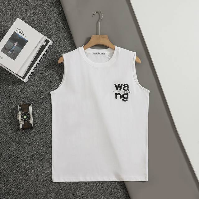 顶级复刻版本 亚历山大王Alexarde*Wang25Ss早春新款 涂鸦手绘字母Logo背心 轻奢主义 坎肩汗背心 运动健身 简约风 走秀款 圆领无袖T恤衫 宽
