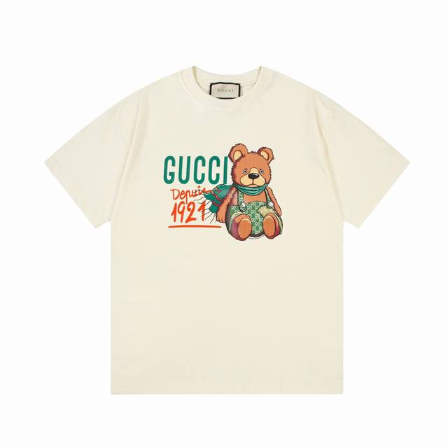 8894# Gucci 古驰 双G字母 小熊玩偶印花 Logo标识精致升级，灵感源自八十年代复古 原版面料 官方同款 短袖T恤 定制2 克同缸染面料 手感非常舒
