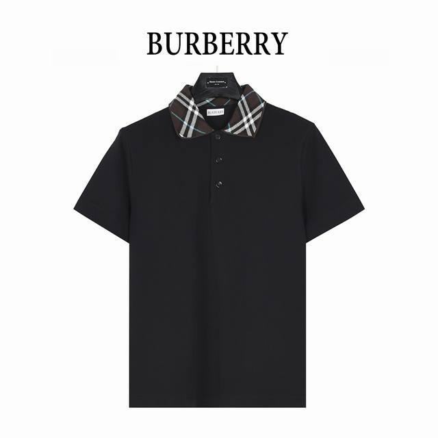 Burberry 巴宝莉 25Ss 格纹领拼接翻领短袖Polo衫 采用与原版 Zp 一致的定制索罗娜 双珠地面料。 织法采用单面芝麻底提花扁机工艺。 这种织法在