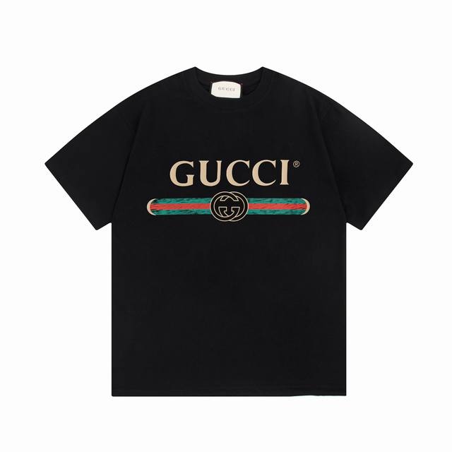 8833# Gucci 古驰 经典永不过时 简约印花 Logo标识精致升级，灵感源自八十年代复古 原版面料 官方同款 短袖T恤 定制2 克同缸染面料 手感非常舒