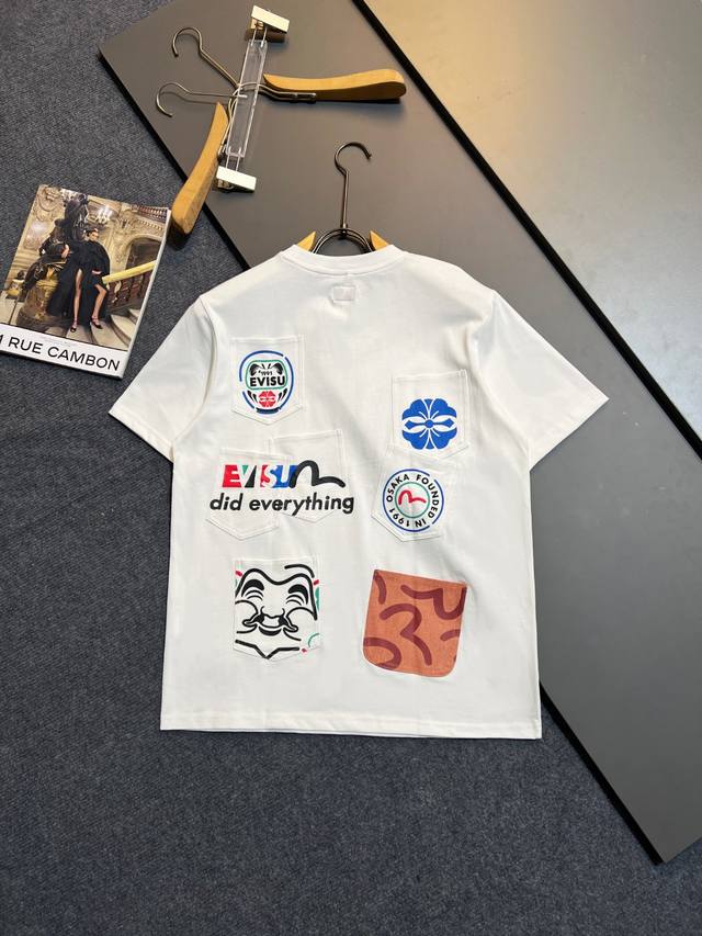 Evisu 2025夏季 佛头和家花印花短袖T恤 男款 可穿到210斤 工艺：立体口袋刺绣印花 码数：S-2Xl码 颜色：白-黑
