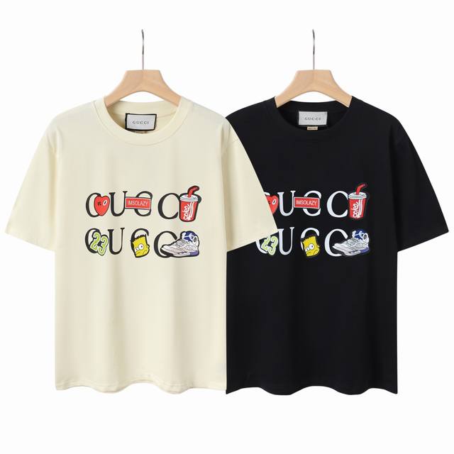 8818# Gucci 古驰 25Fw 春夏最新辛普森限定卡通标语字母极简印花短袖。胸前辛普森卡通印花字母+ 高端精梳棉洗水处理 1:1高品质 是一款高工艺T恤