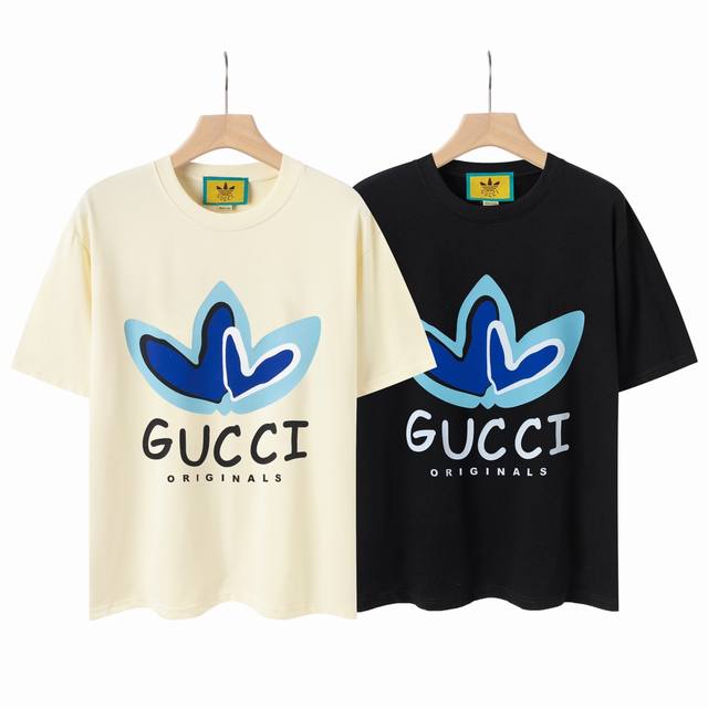 8809# Gucci古驰2025春夏新款蓝色爱心卡通字母Logo短袖T恤 高版本高版本 全网独家首发 百搭款细节处理完美 2 克大牌纯棉面料 数码直喷印花工艺