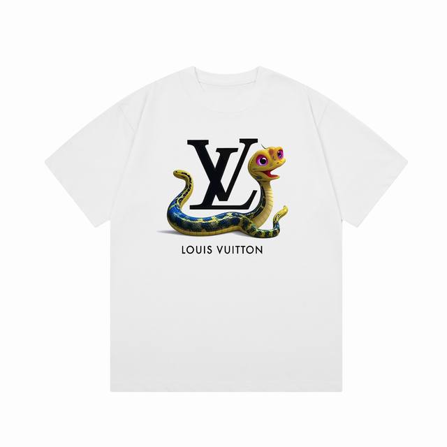 6661# Louis Vuitton 路易威登 蛇年限定字母印花 Logo标识精致，灵感源自八十年代复古 原版面料 官方同款 短袖T恤 定制300克同缸染面料