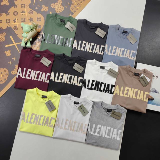 尺码Xs-L10色款 2025夏装Balenciaga巴黎世家经典胶带拉浆印花短袖T恤情侣款糖果色T恤衫 本市场No.1的质量 真正天花板品质 全部原版开发注意