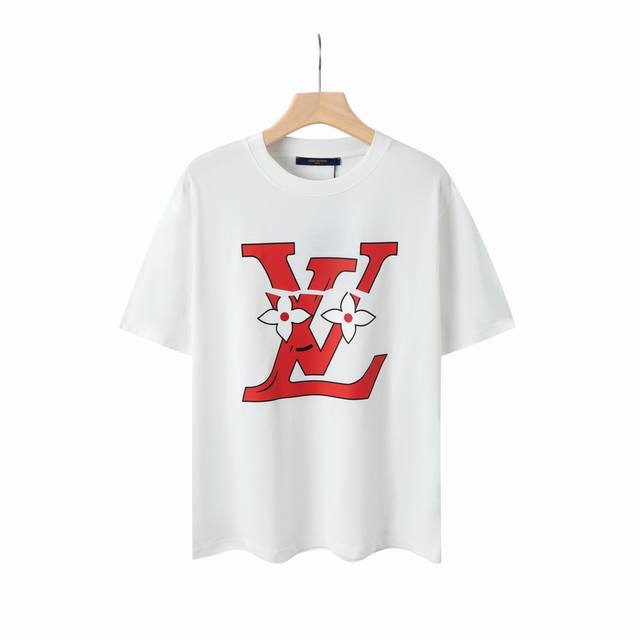 6637# Lv 黑白印花男女同款纯棉短袖T恤 原版面料 官方同款 定制2 双股32支双纱纯棉精梳 面料 手感非常舒服 春夏最新砖柜同步 Os落肩版型 时尚又个