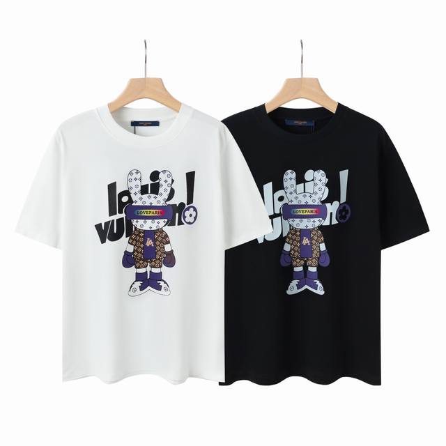 6635# Lv 兔年限定秀场限定25Ss新款潮流Ins老花兔子字母印花 定制2 双股32支双纱纯棉精梳 面料 手感非常舒服 春夏最新砖柜同步 Os落肩版型 时
