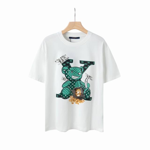 6633# Lv Louis Vuittonbalenciaga路易威登联名巴黎世家秀场限定25Ss暴力老花熊Logo标识印花圆领短袖. 定制2 克同缸染面料