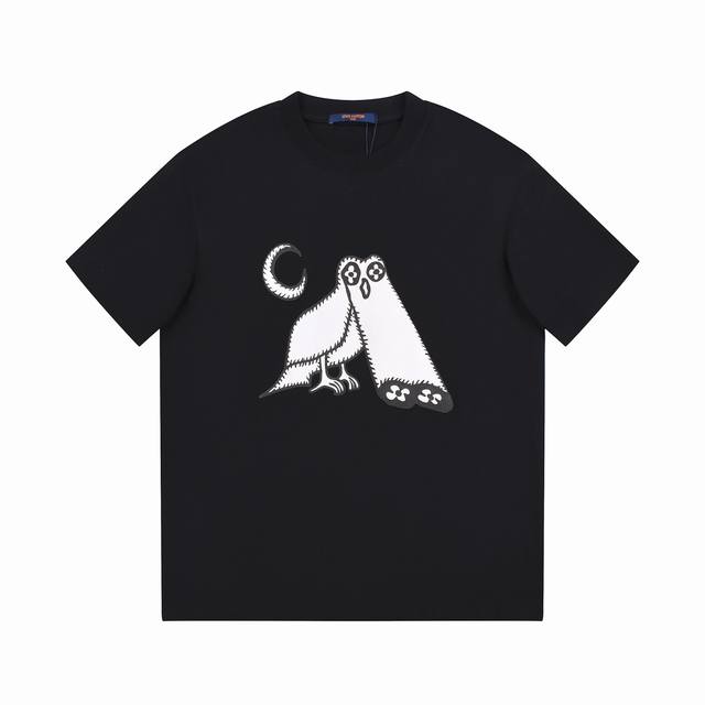 6617# Lv 黑白印花男女同款纯棉短袖T恤 原版面料 官方同款 定制2 双股32支双纱纯棉精梳 面料 手感非常舒服 春夏最新砖柜同步 Os落肩版型 时尚又个