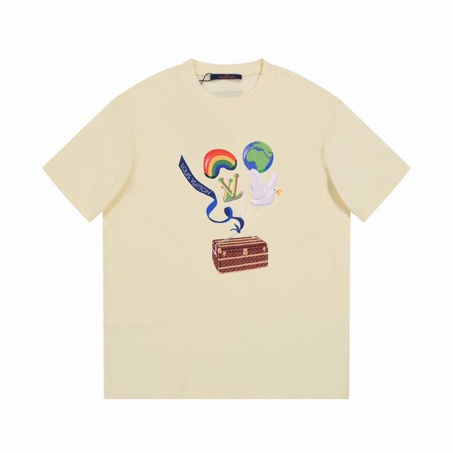 6615# Louis Vuitton 路易威登 秀场限定25Ss新款新年彩虹地球环保Logo标识印花圆领短袖. 定制2 克同缸染面料 手感非常舒服 春夏最新砖