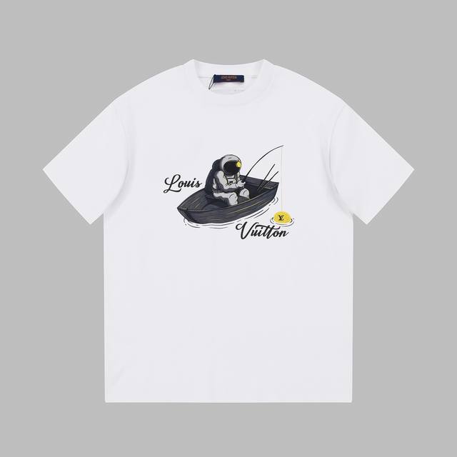 Louis Vuitton 路易威登 秀场限定23Ss新款宇航员 黑白印花男女同款纯棉短袖T恤 原版面料 官方同款 定制2 双股32支双纱纯棉精梳 面料 手感非