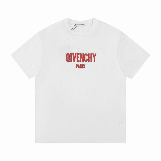 G2841# 顶级版本 纪梵希Givenchy Gvc破洞大字母圆领短袖，康利数码直喷印花，300克纯棉复合面料，同缸同色织染螺纹 颜色一致，专柜同步上新 配套
