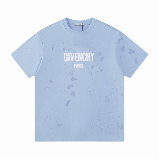 G2841# 顶级版本 纪梵希Givenchy Gvc破洞大字母圆领短袖，康利数码直喷印花，300克纯棉复合面料，同缸同色织染螺纹 颜色一致，专柜同步上新 配套