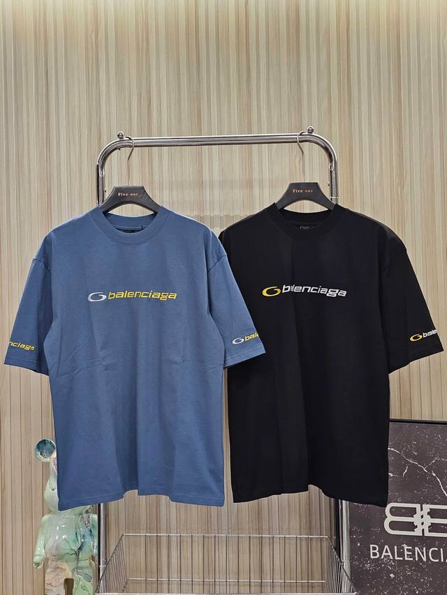 Balenciaga 巴黎世家 Logo刺绣圆领短袖T恤 宽松版型 颜色: 兰色 黑色 码数: Xs S M L 款号:D037#