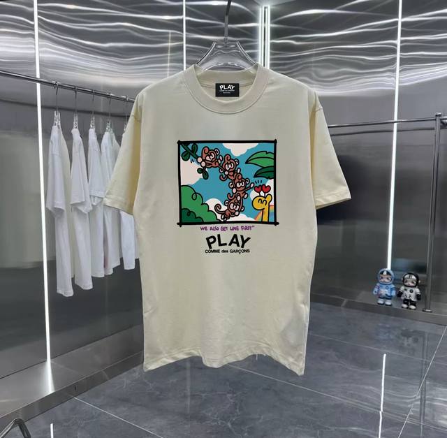 Play系列 专柜款复古情侣 印花短袖T落肩袖 重磅280G精梳棉材质 透气舒适 进口外贸级专柜印花，随意搓洗不褪色不变形。 情侣款 男女同款哦