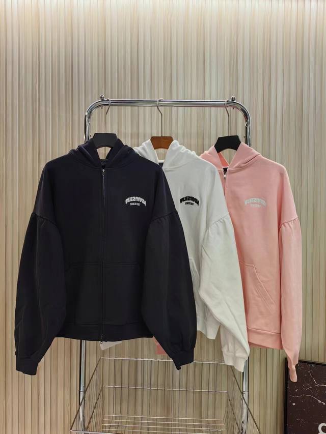 Balenciaga 巴黎世家Fw23字母绣花拉链连帽休闲卫衣，宽松版型 。 颜色:浅粉色 黑色 白色 码数:Xs S M L 款号:2358#