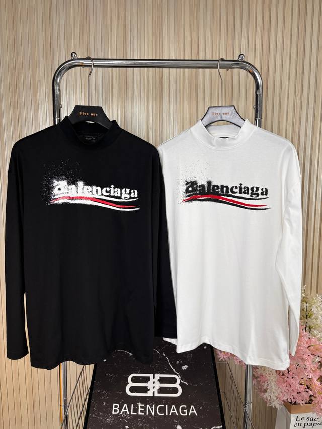 Balenciaga 巴黎世家 Ss24 字母印花圆领宽松套头长袖T恤 宽松版型 男女同款 颜色: 黑色 白色 码数: Xs S M L 款号: 2473#